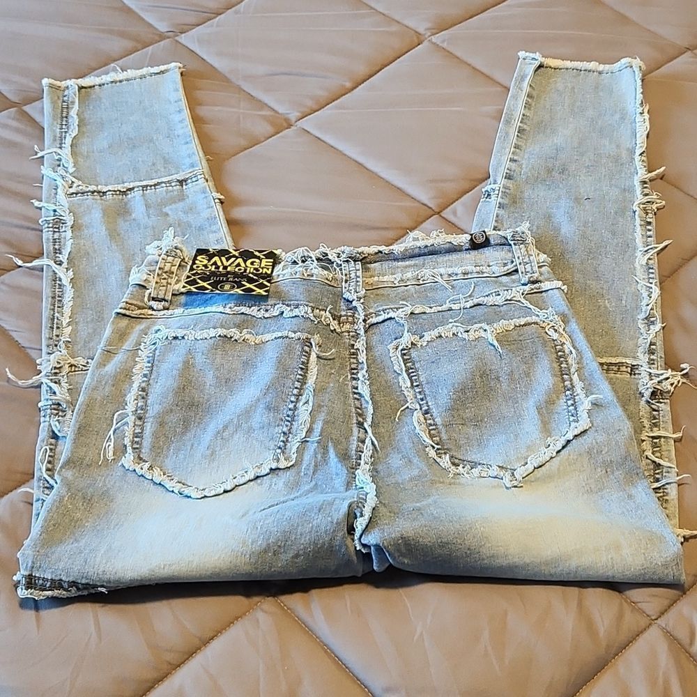 Savage Light Blue Distressed Ankle Jeans